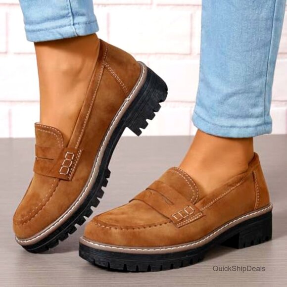 Platform Penny Loafers Slip On Lug Sole Comfort Work Casual US 5-11.5 - Picture 5 of 7